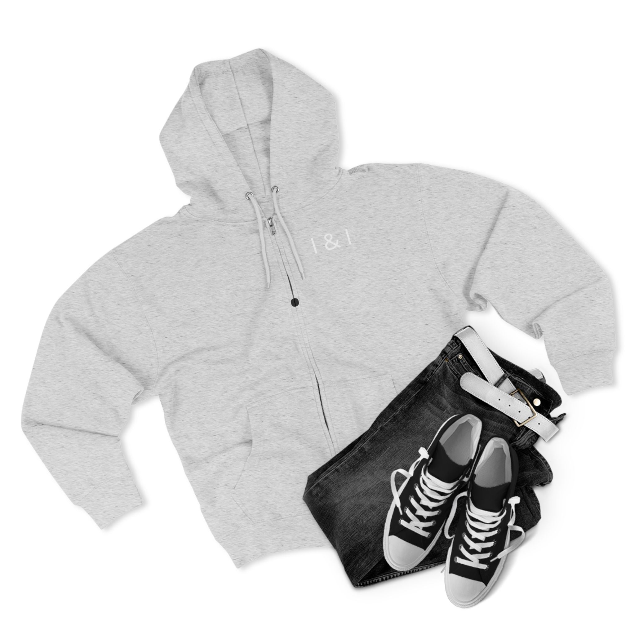 Zip Hoodie — Minimal "I & I" Typography Zip-Up Hoodie